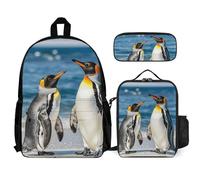 VFKLT Penguin And Sea Backpack with Lunch Box Pencil Case 3 Piece Set Travel Bag Casual Daypack Laptop Backpack, White, One Size, Travel Backpacks
