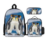 VFKLT Penguins in The Snow Backpack with Lunch Box Pencil Case 3 Piece Set Travel Bag Casual Daypack Laptop Backpack, White, One Size, Travel Backpacks