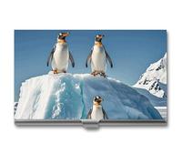 VFKLT Penguins On The Iceberg Business Card Holder Pocket Slim Portable Metal Business Card Case Business Card Organizer Credit Card Wallet Multi Card Case for Men Women Travel Office, silver, One