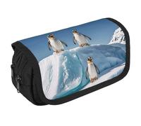 VFKLT Penguins On The Iceberg Pencil Case Double Layer Pencil Pouch Large Capacity Pencil Bag Double Zipper Portable Pen Case Makeup Bag for Men Women Travel Business Office