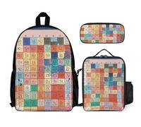 VFKLT Periodic Table of Elements Backpack with Lunch Box Pencil Case 3 Piece Set Travel Bag Casual Daypack Laptop Backpack, White, One Size, Travel Backpacks