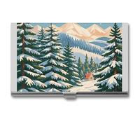 VFKLT Pine Needle Tree Winter Landscape Print Business Card Holder Pocket Slim Portable Metal Business Card Case Business Card Organizer Credit Card Wallet Multi Card Case for Men Women Travel Office,