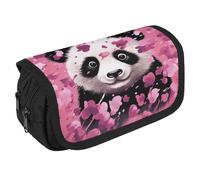 VFKLT Pink Panda Cotton Pencil Case Double Layer Pencil Pouch Large Capacity Pencil Bag Double Zipper Portable Pen Case Makeup Bag for Men Women Travel Business Office
