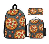 VFKLT Pizza Food Backpack with Lunch Box Pencil Case 3 Piece Set Travel Bag Casual Daypack Laptop Backpack, White, One Size, Travel Backpacks