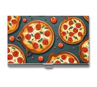 VFKLT Pizza Food Business Card Holder Pocket Slim Portable Metal Business Card Case Business Card Organizer Credit Card Wallet Multi Card Case for Men Women Travel Office, silver, One Size, Casual
