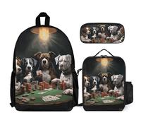 VFKLT Playing Poker Dogs Backpack with Lunch Box Pencil Case 3 Piece Set Travel Bag Casual Daypack Laptop Backpack, White, One Size, Travel Backpacks