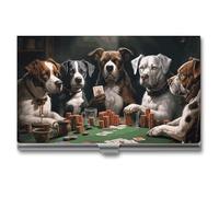 VFKLT Playing Poker Dogs Business Card Holder Pocket Slim Portable Metal Business Card Case Business Card Organizer Credit Card Wallet Multi Card Case for Men Women Travel Office, silver, One Size,