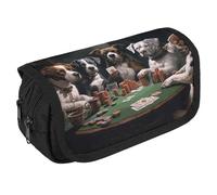 VFKLT Playing Poker Dogs Pencil Case Double Layer Pencil Pouch Large Capacity Pencil Bag Double Zipper Portable Pen Case Makeup Bag for Men Women Travel Business Office
