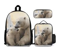 VFKLT Polar Bear Love Backpack with Lunch Box Pencil Case 3 Piece Set Travel Bag Casual Daypack Laptop Backpack, White, One Size, Travel Backpacks
