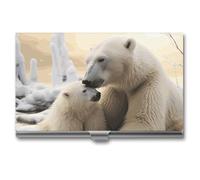 VFKLT Polar Bear Love Business Card Holder Pocket Slim Portable Metal Business Card Case Business Card Organizer Credit Card Wallet Multi Card Case for Men Women Travel Office, silver, One Size,
