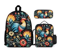 VFKLT Polish Folk Art Pattern Backpack with Lunch Box Pencil Case 3 Piece Set Travel Bag Casual Daypack Laptop Backpack, White, One Size, Travel Backpacks