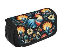 VFKLT Polish Folk Art Pattern Pencil Case Double Layer Pencil Pouch Large Capacity Pencil Bag Double Zipper Portable Pen Case Makeup Bag for Men Women Travel Business Office