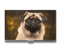 VFKLT Pug Dog Business Card Holder Pocket Slim Portable Metal Business Card Case Business Card Organizer Credit Card Wallet Multi Card Case for Men Women Travel Office, silver, One Size, Casual
