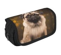 VFKLT Pug Dog Pencil Case Double Layer Pencil Pouch Large Capacity Pencil Bag Double Zipper Portable Pen Case Makeup Bag for Men Women Travel Business Office