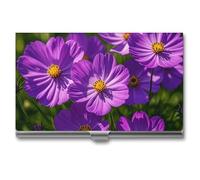 VFKLT Purple Flowers Business Card Holder Pocket Slim Portable Metal Business Card Case Business Card Organizer Credit Card Wallet Multi Card Case for Men Women Travel Office, silver, One Size, Casual