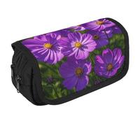 VFKLT Purple Flowers Pencil Case Double Layer Pencil Pouch Large Capacity Pencil Bag Double Zipper Portable Pen Case Makeup Bag for Men Women Travel Business Office