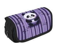 VFKLT Purple Striped Panda Pencil Case Double Layer Pencil Pouch Large Capacity Pencil Bag Double Zipper Portable Pen Case Makeup Bag for Men Women Travel Business Office