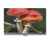 VFKLT Red Cap Mushrooms Business Card Holder Pocket Slim Portable Metal Business Card Case Business Card Organizer Credit Card Wallet Multi Card Case for Men Women Travel Office, silver, One Size,
