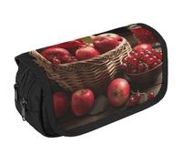 VFKLT Red Fruit in A Basket Pencil Case Double Layer Pencil Pouch Large Capacity Pencil Bag Double Zipper Portable Pen Case Makeup Bag for Men Women Travel Business Office