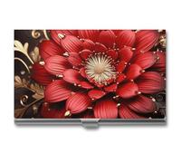 VFKLT Red Gold Flower Business Card Holder Pocket Slim Portable Metal Business Card Case Business Card Organizer Credit Card Wallet Multi Card Case for Men Women Travel Office, silver, One Size,