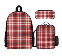 VFKLT Red Plaid Backpack with Lunch Box Pencil Case 3 Piece Set Travel Bag Casual Daypack Laptop Backpack, White, One Size, Travel Backpacks