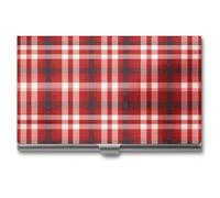 VFKLT Red Plaid Business Card Holder Pocket Slim Portable Metal Business Card Case Business Card Organizer Credit Card Wallet Multi Card Case for Men Women Travel Office, silver, One Size, Casual