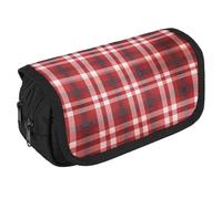 VFKLT Red Plaid Pencil Case Double Layer Pencil Pouch Large Capacity Pencil Bag Double Zipper Portable Pen Case Makeup Bag for Men Women Travel Business Office
