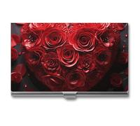 VFKLT Red Rose Love Heart Business Card Holder Pocket Slim Portable Metal Business Card Case Business Card Organizer Credit Card Wallet Multi Card Case for Men Women Travel Office, silver, One Size,