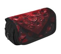 VFKLT Red Rose Love Heart Pencil Case Double Layer Pencil Pouch Large Capacity Pencil Bag Double Zipper Portable Pen Case Makeup Bag for Men Women Travel Business Office