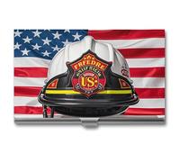 VFKLT Red Stripe Firefighter USA Flag Business Card Holder Pocket Slim Portable Metal Business Card Case Business Card Organizer Credit Card Wallet Multi Card Case for Men Women Travel Office, silver,