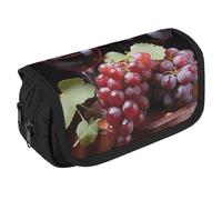 VFKLT Red Wine Grape Pencil Case Double Layer Pencil Pouch Large Capacity Pencil Bag Double Zipper Portable Pen Case Makeup Bag for Men Women Travel Business Office