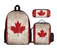 VFKLT Retro Canada Flag Backpack with Lunch Box Pencil Case 3 Piece Set Travel Bag Casual Daypack Laptop Backpack, White, One Size, Travel Backpacks