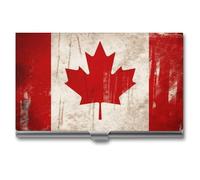 VFKLT Retro Canada Flag Business Card Holder Pocket Slim Portable Metal Business Card Case Business Card Organizer Credit Card Wallet Multi Card Case for Men Women Travel Office, silver, One Size,