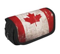 VFKLT Retro Canada Flag Pencil Case Double Layer Pencil Pouch Large Capacity Pencil Bag Double Zipper Portable Pen Case Makeup Bag for Men Women Travel Business Office