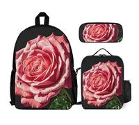VFKLT Rose Flower of Many Fans Backpack with Lunch Box Pencil Case 3 Piece Set Travel Bag Casual Daypack Laptop Backpack, White, One Size, Travel Backpacks