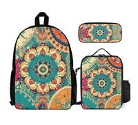 VFKLT Round Flower Backpack with Lunch Box Pencil Case 3 Piece Set Travel Bag Casual Daypack Laptop Backpack, White, One Size, Travel Backpacks