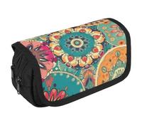 VFKLT Round Flower Pencil Case Double Layer Pencil Pouch Large Capacity Pencil Bag Double Zipper Portable Pen Case Makeup Bag for Men Women Travel Business Office