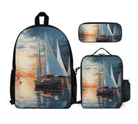 VFKLT Sailing Landscape Backpack with Lunch Box Pencil Case 3 Piece Set Travel Bag Casual Daypack Laptop Backpack, White, One Size, Travel Backpacks