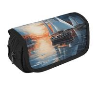 VFKLT Sailing Landscape Pencil Case Double Layer Pencil Pouch Large Capacity Pencil Bag Double Zipper Portable Pen Case Makeup Bag for Men Women Travel Business Office