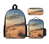 VFKLT Sand Dunes Backpack with Lunch Box Pencil Case 3 Piece Set Travel Bag Casual Daypack Laptop Backpack, White, One Size, Travel Backpacks