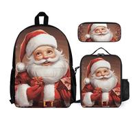VFKLT Santa Claus Xmas Gifts Backpack with Lunch Box Pencil Case 3 Piece Set Travel Bag Casual Daypack Laptop Backpack, White, One Size, Travel Backpacks