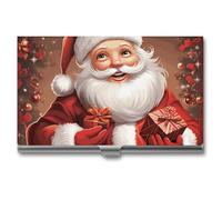 VFKLT Santa Claus Xmas Gifts Business Card Holder Pocket Slim Portable Metal Business Card Case Business Card Organizer Credit Card Wallet Multi Card Case for Men Women Travel Office, silver, One