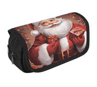 VFKLT Santa Claus Xmas Gifts Pencil Case Double Layer Pencil Pouch Large Capacity Pencil Bag Double Zipper Portable Pen Case Makeup Bag for Men Women Travel Business Office