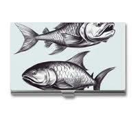 VFKLT Sketch Fish Business Card Holder Pocket Slim Portable Metal Business Card Case Business Card Organizer Credit Card Wallet Multi Card Case for Men Women Travel Office, silver, One Size, Casual