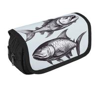 VFKLT Sketch Fish Pencil Case Double Layer Pencil Pouch Large Capacity Pencil Bag Double Zipper Portable Pen Case Makeup Bag for Men Women Travel Business Office