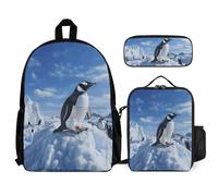 VFKLT Snow Mountain Penguin Backpack with Lunch Box Pencil Case 3 Piece Set Travel Bag Casual Daypack Laptop Backpack, White, One Size, Travel Backpacks