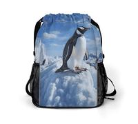 VFKLT Snow Mountain Penguin Drawstring Backpack Lightweight Gym Bag for Men Women Sports Backpack String Bags for Hiking, 45.5x41.5x36cm, Snow Mountain Penguin, 45.5x41.5x36cm, Rucksack Backpacks