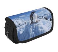 VFKLT Snow Mountain Penguin Pencil Case Double Layer Pencil Pouch Large Capacity Pencil Bag Double Zipper Portable Pen Case Makeup Bag for Men Women Travel Business Office