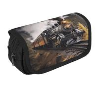 VFKLT Steam Train Pencil Case Double Layer Pencil Pouch Large Capacity Pencil Bag Double Zipper Portable Pen Case Makeup Bag for Men Women Travel Business Office