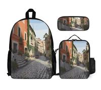 VFKLT Street of Italy Backpack with Lunch Box Pencil Case 3 Piece Set Travel Bag Casual Daypack Laptop Backpack, White, One Size, Travel Backpacks
